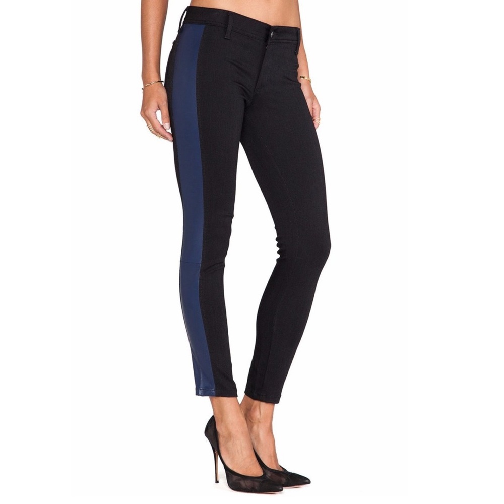 DL1961 Emma Aphrodite / Navy Velvet Front Mid Rise Long Skinny Leggings Sz 29